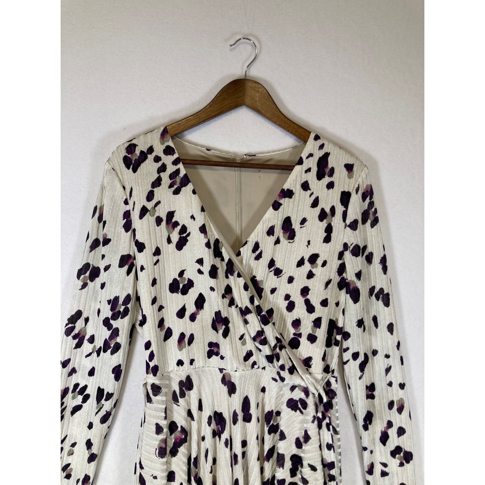 Whimsical Abstract Print Wrap Dress Women Size Small Cream Purple Handkerchief - Picture 10 of 11